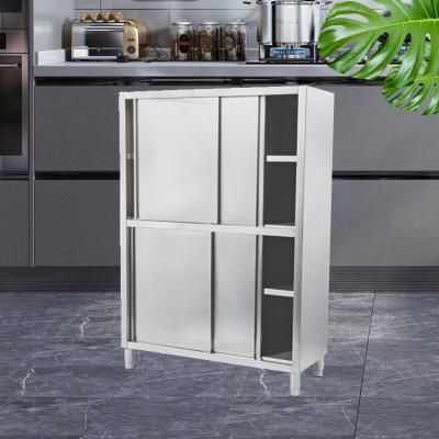 China Multifunctional Customization Steel201/304 sliding door cupboard stainless steel tableware restaurant kitchen storage stainless food cabinet for sale