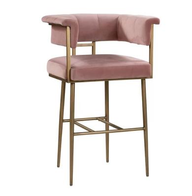 China Modern Other Style Bar Stools Kitchen Furniture Counter Bar Chair Antique Gold Brass Unique Velvet Upholstery for sale