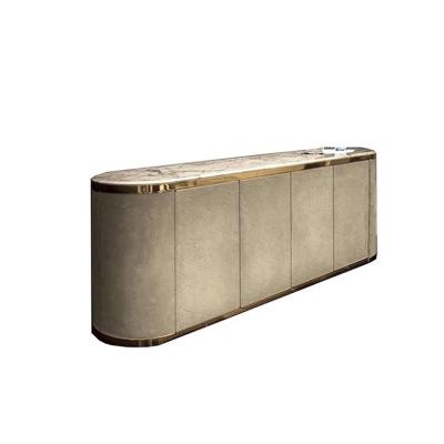 China Modern Cowhide Finish Leather Sideboard Cabinet Marble High Quality Luxury Sideboard Topped With 4 Doors for sale