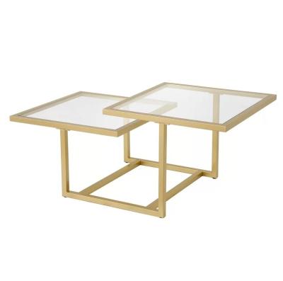 China Geometric Shape Extendable Two Tier Coffee Tables Tops Tempered Glass Stainless Steel Modern Living Room Furniture for sale