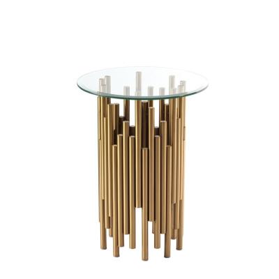 China Stainless Steel Extendable Side Table Clear Tempered Glass Round Shaped End Table For Hotel Home Party for sale