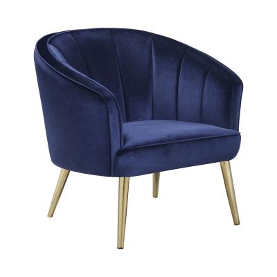 China Modern Bar Stool Design Industrial Gold Brushed Metal Leg Blue Velvet Upholstered Simple Leisure Accent Lounge Chair For Living Room for sale