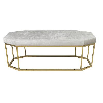 China Modern Vintage Button Ottoman Modern Furniture Fabric Tufted Gold Brushed Metal Leg Bench End Bed Bench Upholstered Bedroom Furniture for sale