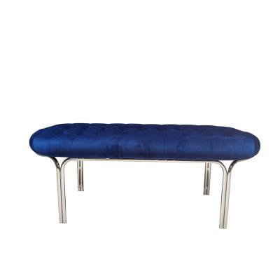 China Luxury Convertible Furniture Velvet Sofa Blue Tufted Button Ottoman Metal Leg Bench End Bed Bench For Bedroom for sale