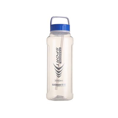 China Viable Wholesale Customizable Transparent Plastic Water Cup With Straw, Tea Drain, 3000ml Large Caliber Large Capacity Water Bottle for sale