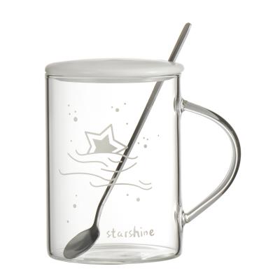 China Sustainable Starry Glass Mug With Cover Spoon For Office Lovers for sale