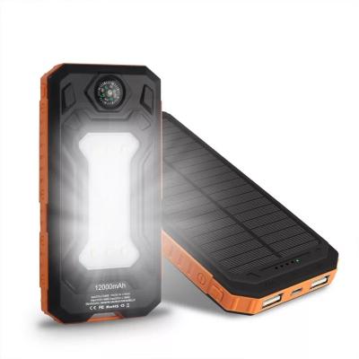 China LED Display 12000mAh Solar Power Slim Portable Bank Multifunctional Solar Charging Treasure for sale