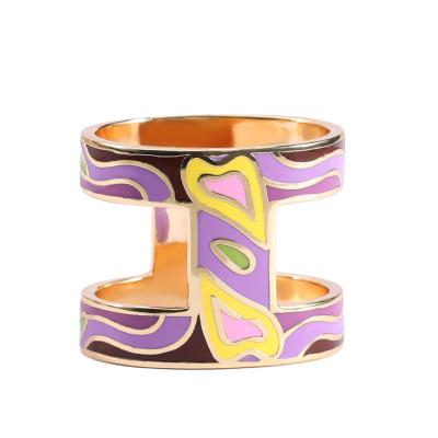 China Popular Metal Jewelry Fashion High Quality H Shape Enameled Stainless Steel Silk Scarf Buckle Rings For Women for sale