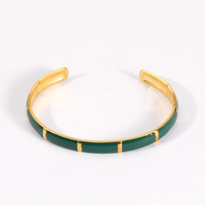 China Custom Vintage Fashion New Enamel Design Ladies 18K Gold Plated Colorful Bracelets Stainless Steel Enamel Cuff Bangle Bracelet for sale