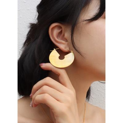 China Statement 18K Large Size Disc Stainless Steel CLASSIC Gold Plated Round Circle Earring for sale