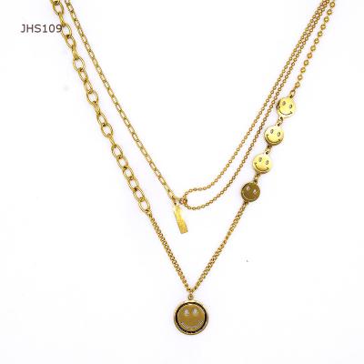 China Fashion Charm JHS109 Hot Selling Smiley Women Stainless Steel Necklace Triple Gold Stainless Steel Necklace for sale