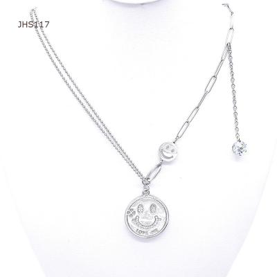 China Fashion Charm JHS117 Hot Sale Jewelry Necklace Rosary Chain Silver Zircon Smiley Pendant Stainless Steel Necklace for sale