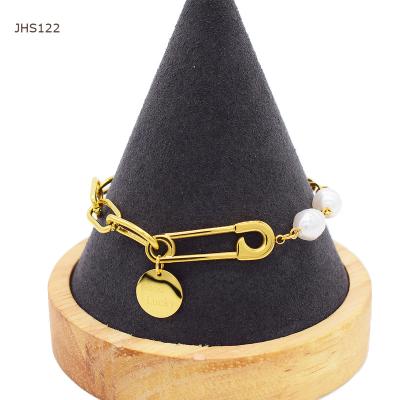 China Fashion Charm JHS122 18K Gold Chain Bracelet Good Luck Bead Cuban Stainless Steel Bangle Accessories for sale