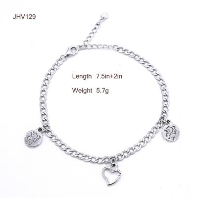 China Heart punk silver cuban chain unicorn bracelet jewelry JHV129 925 jewelry black silver bracelets for sale