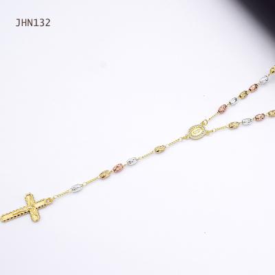 China Fashion Charm JHN132 High Quality Gold Plated Three Color Rosary Necklace Religious Zircon Necklace for sale