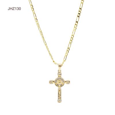 China Fashion Charm JHZ130 18k Gold Plated Necklace Jesus Jewelry Religious Cross Pendant Necklace for sale