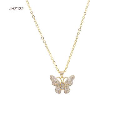 China Fashion Charm JHZ132 18k Gold Plated Necklace Cute Zircon Butterfly Pendant Necklace for sale