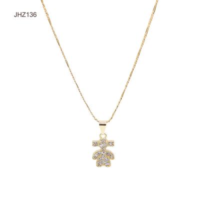 China Fashion Charm JHZ136 18k Gold Necklace Fashion Zircon Teddy Bear Pendant Jewelry Cute Necklace for sale