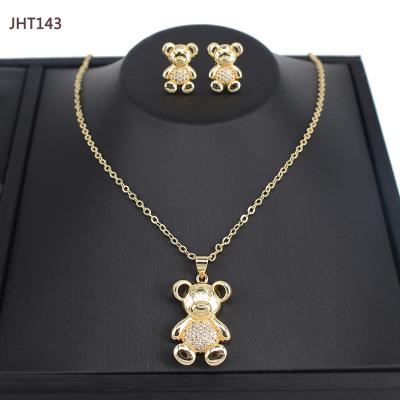 China JHT143 Fashion Small 18K Zircon Teddy Bear High Quality Gold Plated Necklace Earring Set for sale