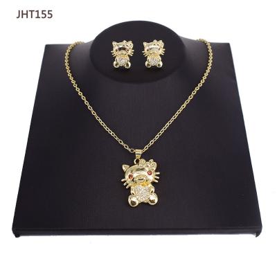 China JHT155 Fashion High Quality 18K Gold Plated Zircon Kids Kittyr Necklace Earrings Set Small Hello for sale