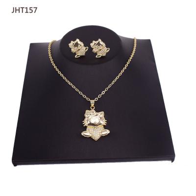 China JHT157 Fashion High Quality 18K Gold Plated Zircon Kids Jewelry Hello Kitty Necklace Earrings Set Small for sale