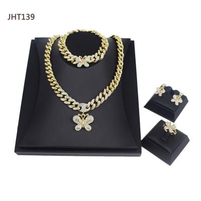 China Hip Hop JHT139 Jewelry Set Women Hip Jewelry Wholesale Hip Hop Jewelry Set Cuban Link Chain 18k Gold Jewelry Set for sale