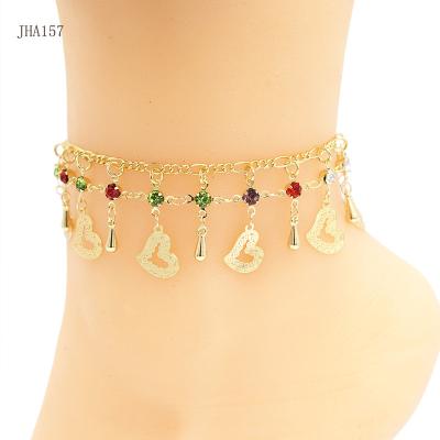 China FASHION JHA157 Wholesale Women's Two-Layer 18K Gold Plated Diamond Heart Shaped Anklet Chain Anklet for sale