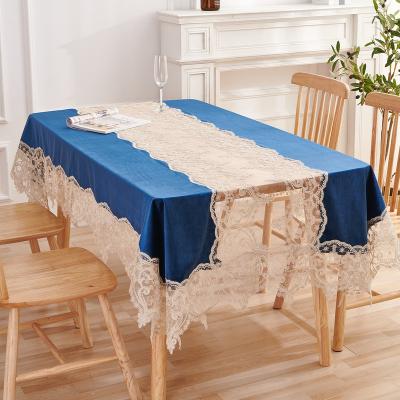 China Luxury Wedding Decor Tablecloth Rose Velvet Polyester Table Cloth Waterproof Birthday Party Fancy Event Lace for sale