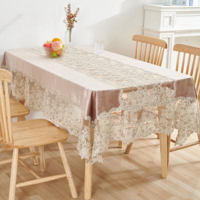 China Cheap custom made tablecloths waterproof cover gold lace velvet covered tablecloth for rectangular table for sale