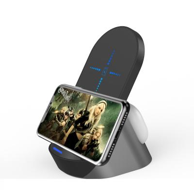 China 15W Earphone Smart Sensor Dock Phone Holder Magnetic Fast Charging Stand 2 in 1 Wireless Charger for sale