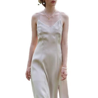 China New Anti-static Luxury Elegant Long Dress Women's Evening Dress Plus Satin High-end Big Slit Sleeveless Dress for sale