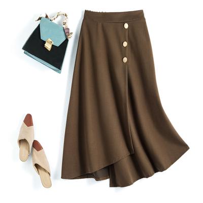 China Anti-Static Mature Women Short Skirt Solid Supple Hem Design Elegant High Waisted Plain Split Midi Length Skirts for sale