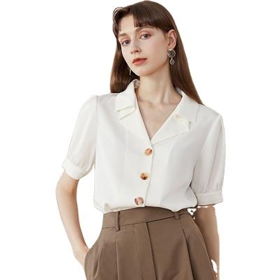 China Anti-pilling Fashion Plus Size Elegant Satin High Quality Casual Short Sleeve White Blouse For Women for sale