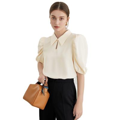 China Anti-pilling wholesale apparel plus size casual twist neck puff sleeve women's vintage satin blouses and shirts tops for sale