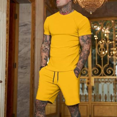 China QUICK DRY Mens Custom 2 Piece Tracksuit Crewneck Colorblock T-Shirt Sports Shorts Set Mens Two Piece Short Joggers Two Piece Sleeves for sale