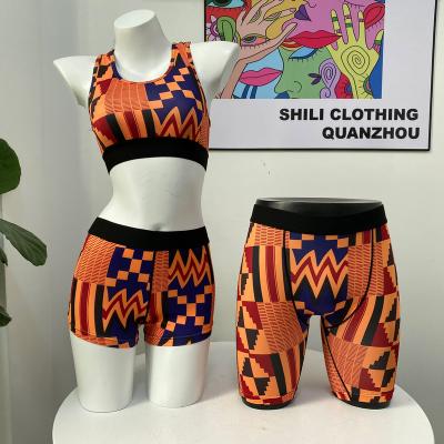 China OEM Wholesale Hot Selling QUICK DRY Fitness Exercise Yoga Set African Print Crop Top With Shorts Sports Two Piece Suit for sale