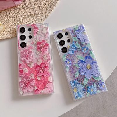 China Shockproof Luminous oil painting flowers Case Liquid Glitter Quicksand Shockproof Phone Case for Samsung S23 S22 S21 Ultra A73 A53 A7 4G 5G for sale