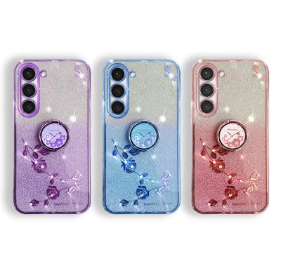 China Shockproof Luxury Gradient Glitter Ring Holder Phone Case for Samsung Galaxy S23 Ultra S22 Plus S21 FE A53 A13 A33 A54 Soft Plating Cover for sale