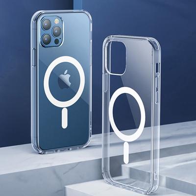 China Shockproof Acrylic Shockproof Magnetic Suction Mag safe Wireless Charging Transparent Clear Phone Case For iPhone 15 14 13 12 11 Pro Max for sale