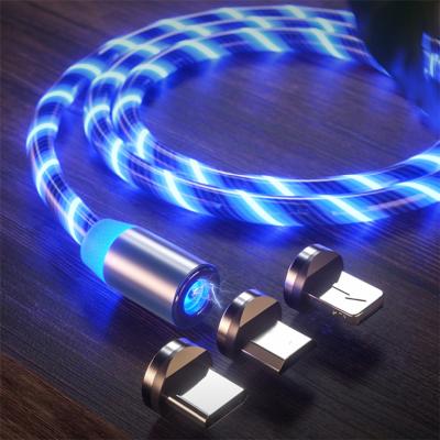 China LED Magnetic USB Cable High quality 3 in 1 LED Mobile Phone Charger USB Magnetic Charging Cable for sale