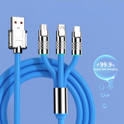 China 3in1 usb cable New Silicone 3in1 6A 120W USB Fast Charger Cable For iPhone Micro USB Type-C Charging Cable For Huawei Samsung Xiaomi usb cables for sale