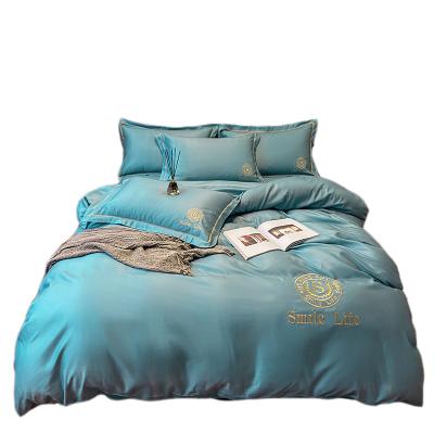 China Designers Direct Sales#four piece Solid Color Embroidery Nondisposable #Factory Covers Sheet Bedding Set for sale