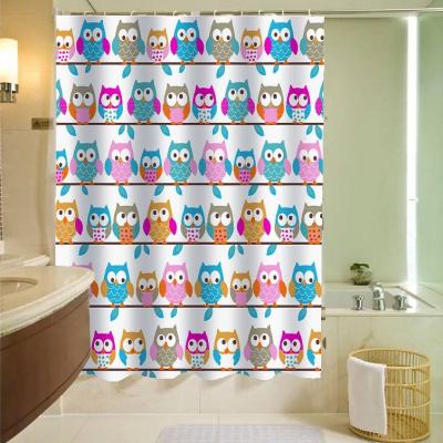 China Lovely Sustainable Owl Cartoon Fabric Shower Curtains Rust-Resistant Bathroom Window Curtain for sale