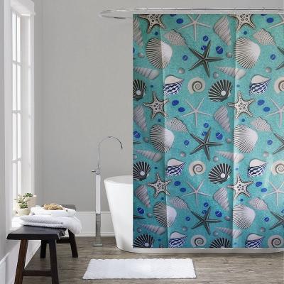 China Sustainable Beach Design Sea Grommet Waterproof Bathroom Shower Curtain for sale