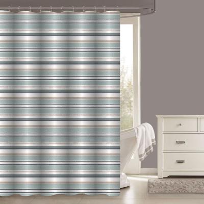 China Sustainable Stripe Fabric Shower Curtain Set With Plastic Peva Coating for sale