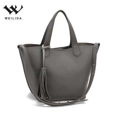 China Fashion Factory Sale Women's Soft PU Tassel Leather Tote Shoulder Bag Big Capacity Handbag for sale