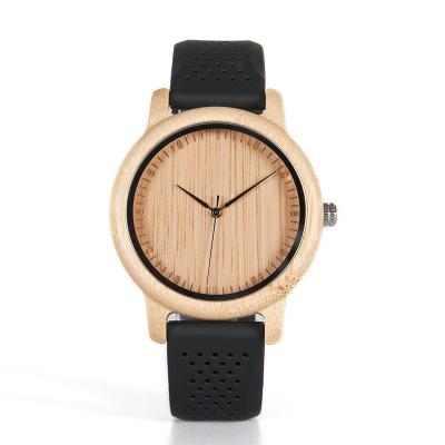 China Men's Wholesale Wood Watch Logo Simple Wrist Watch Wood Custom New Arrival Single Black Silicone Strap Watch for sale