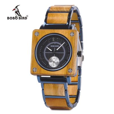 China Colorful BOBO BIRD Watches Water Resistant Square Unisex Quartz Wrist Watch Luxury Wooden Watches With Metal Back Plate for sale