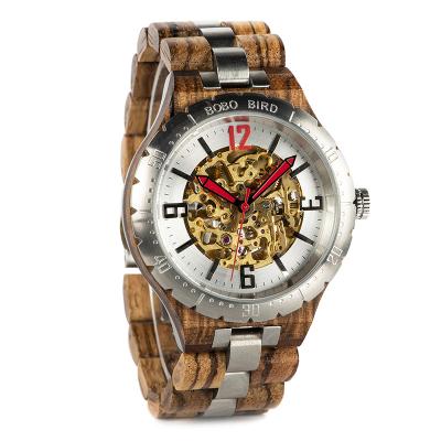 China Power Reserve BOBO BIRD Brand Luxury Men Watches Wooden Skeleton Automatic Mechanical Military Sports Simulation Bamboo Male Wristwatches for sale