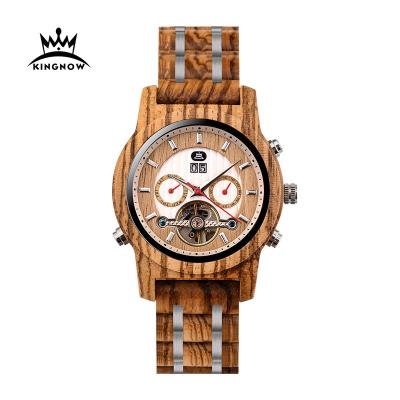 China Hot Selling Quratz Kingnow Automatic Date Wooden Man Watch Couple Watches Unisex Wooden Bamboo Watch Women With Gift Box for sale